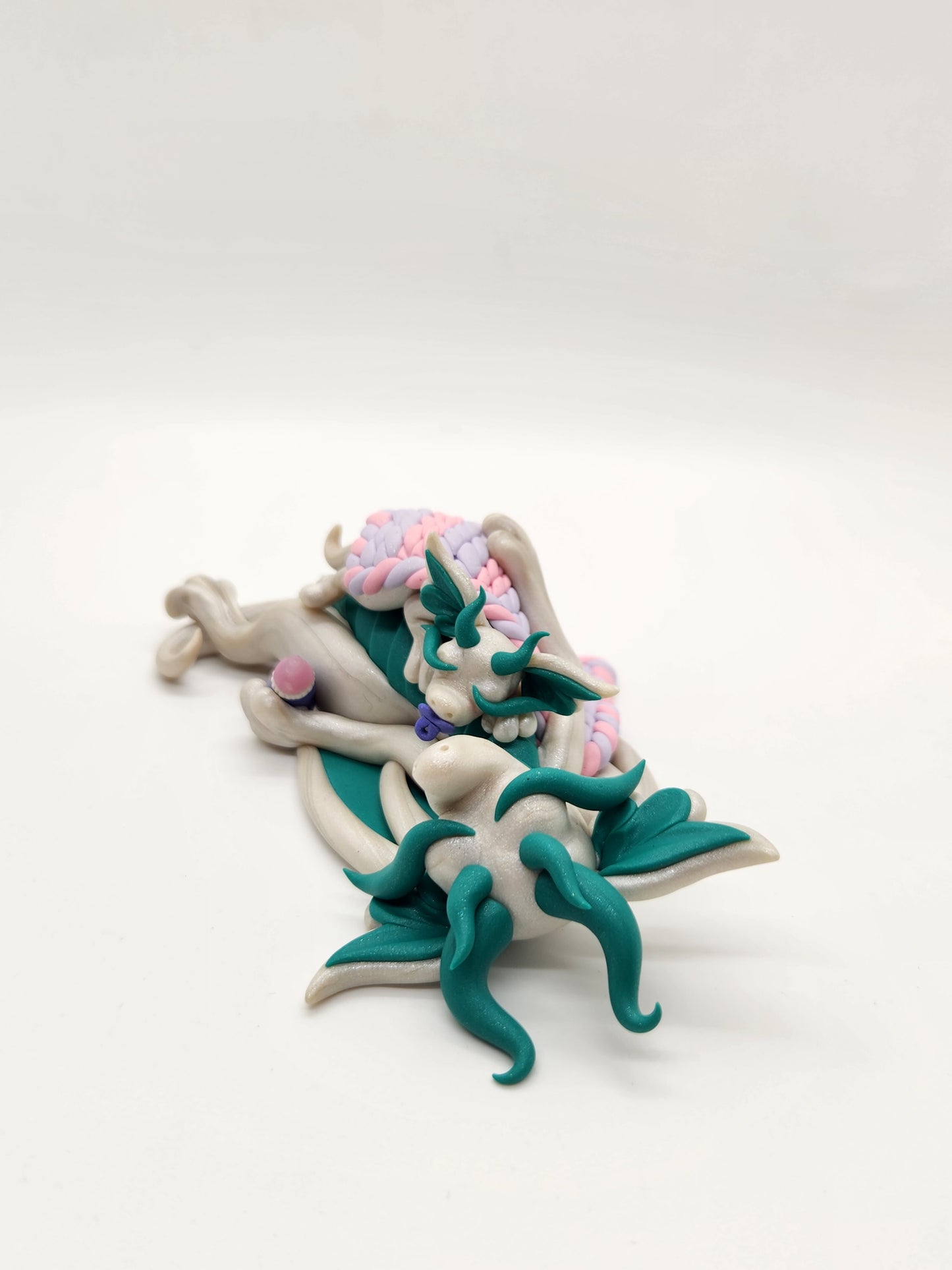 "Mére & Poppe" pearl and teal dragon mother and baby sculpture