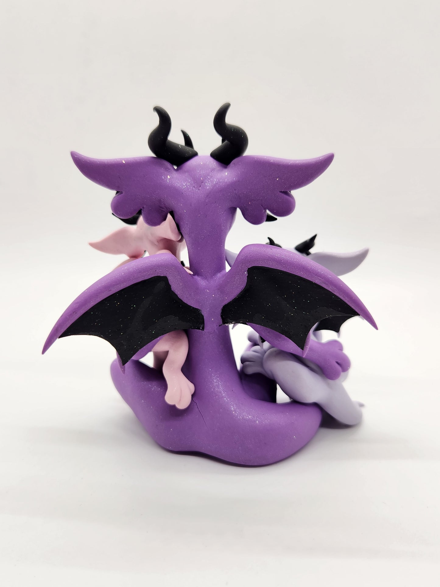 "Eomma, Nadó & Babi" purple and black dragon mother and babies sculpture