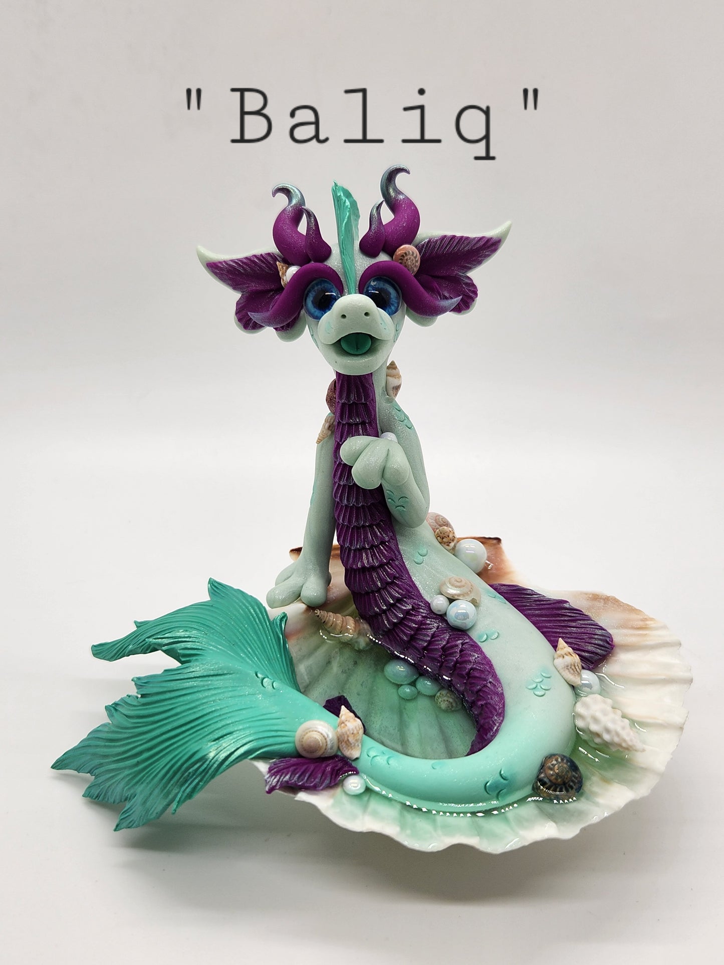 "Baliq" sea green and purple mermaid dragon sculpture