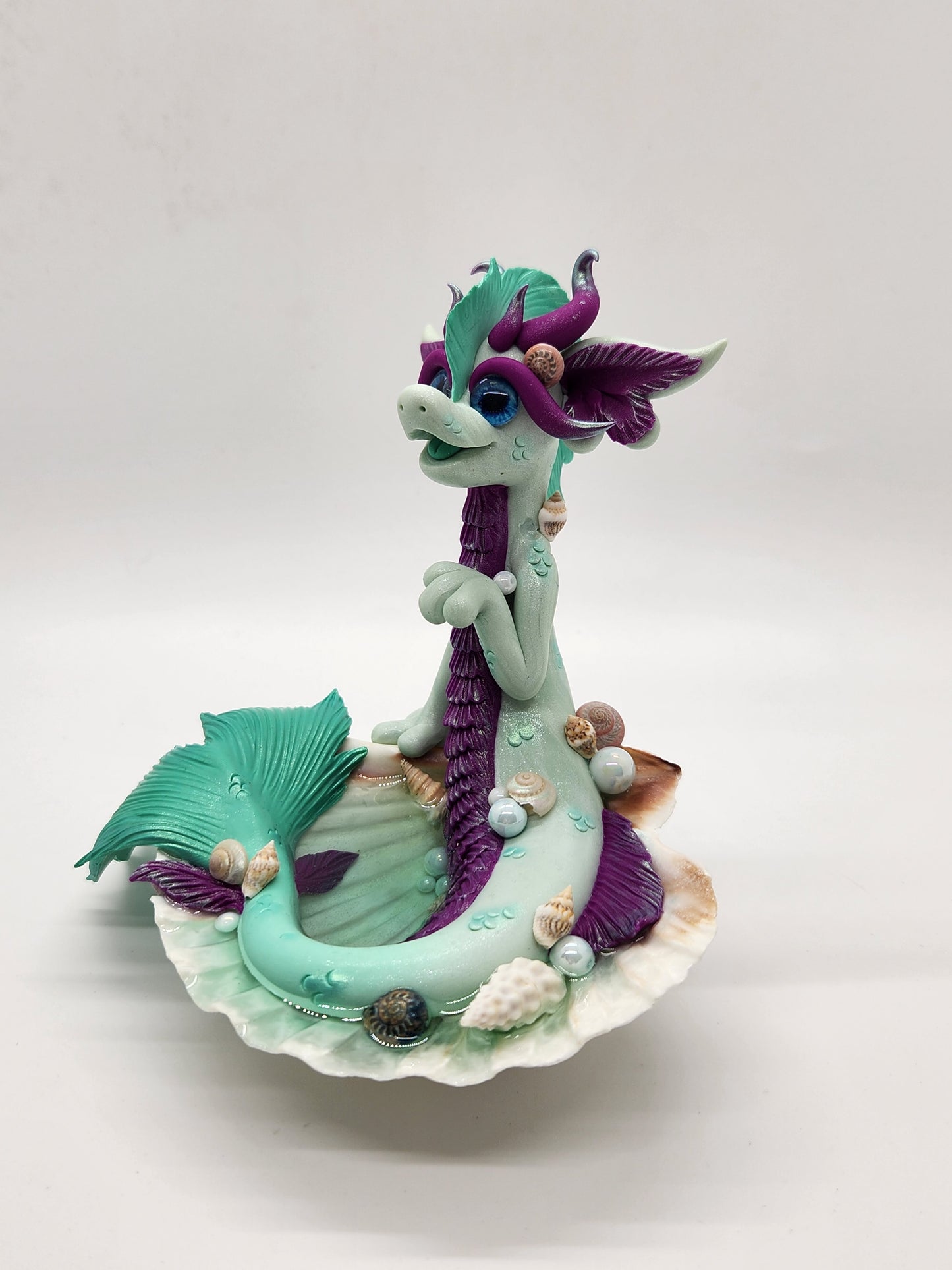 "Baliq" sea green and purple mermaid dragon sculpture