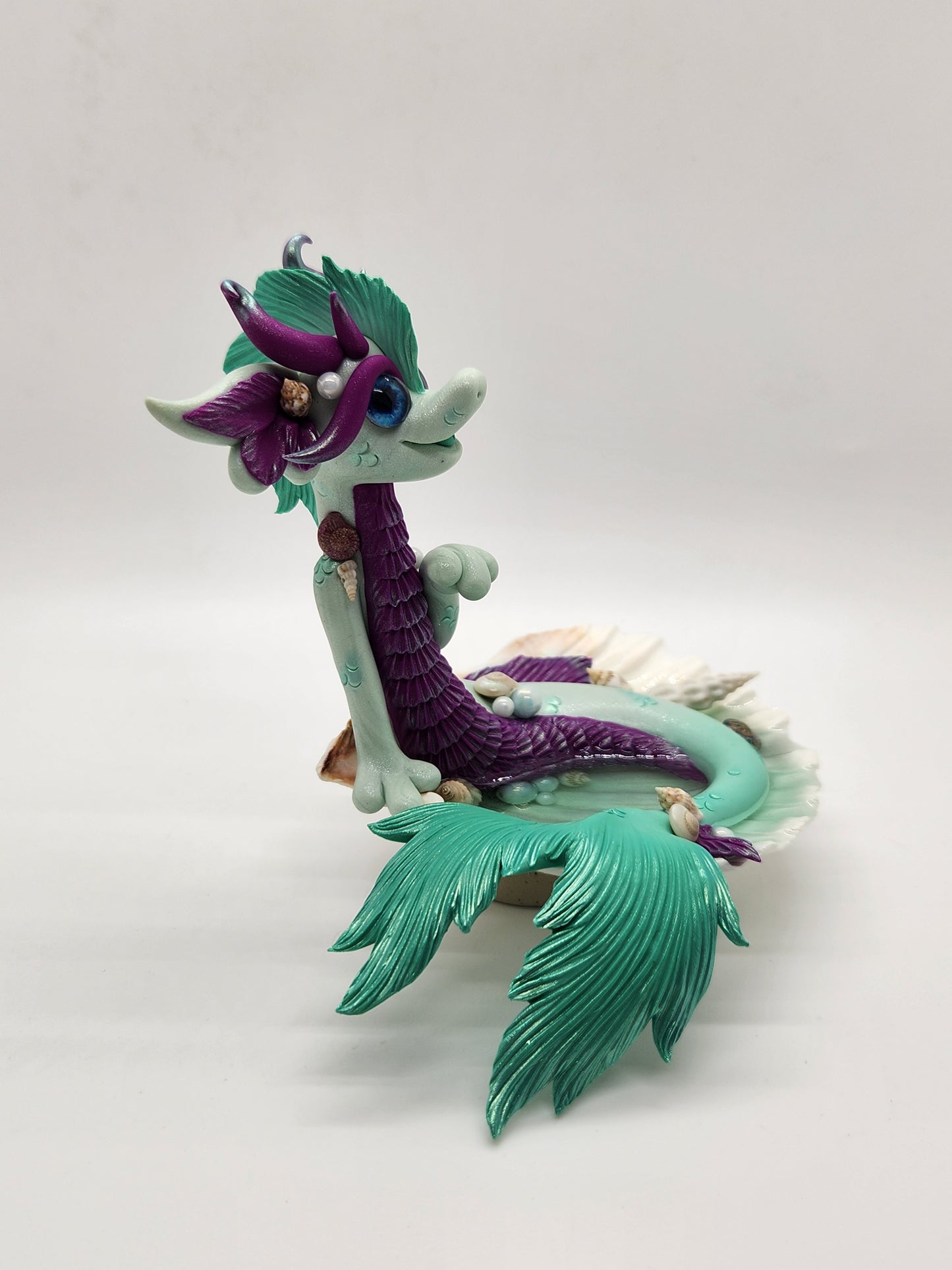 "Baliq" sea green and purple mermaid dragon sculpture