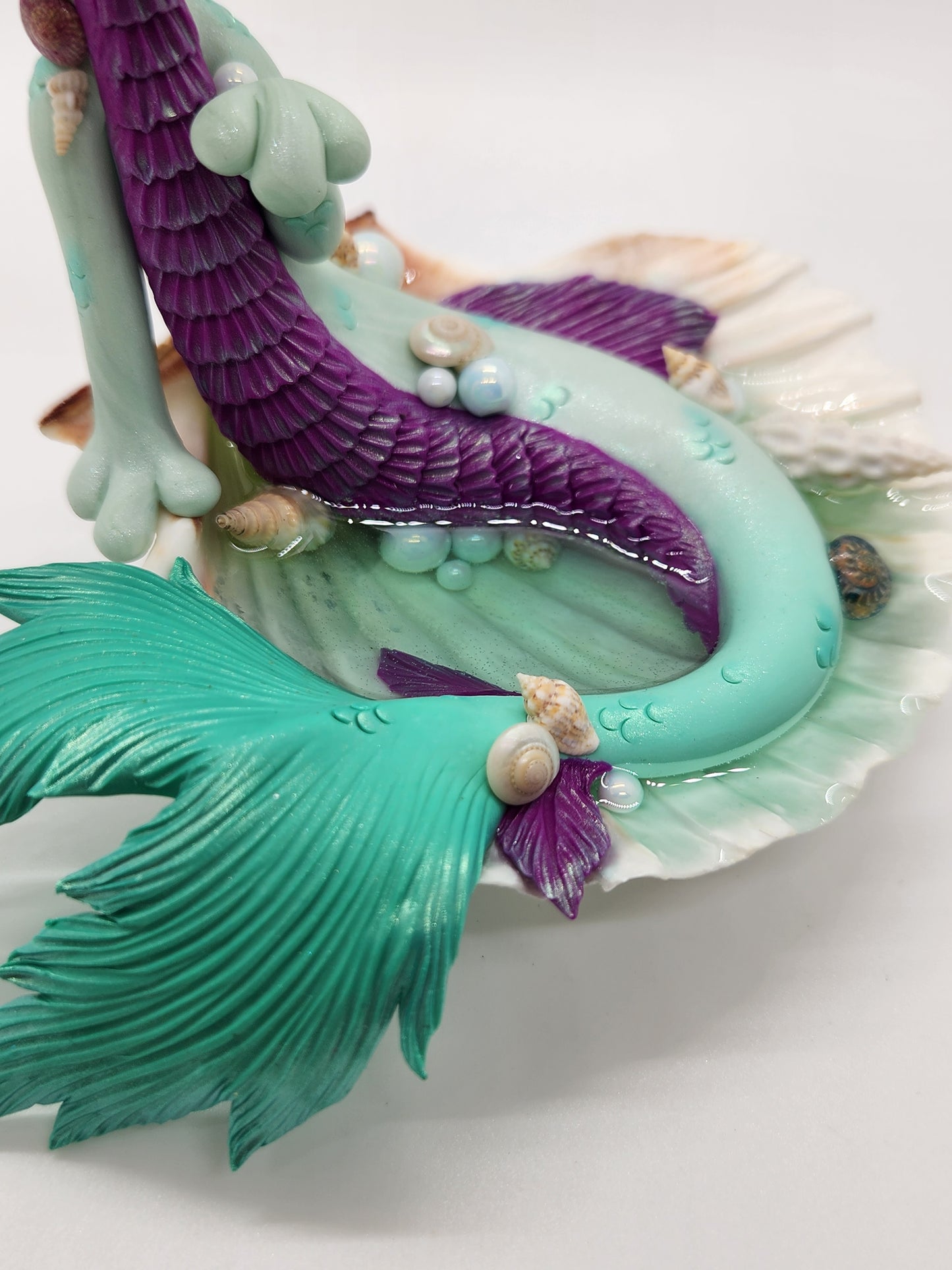 "Baliq" sea green and purple mermaid dragon sculpture