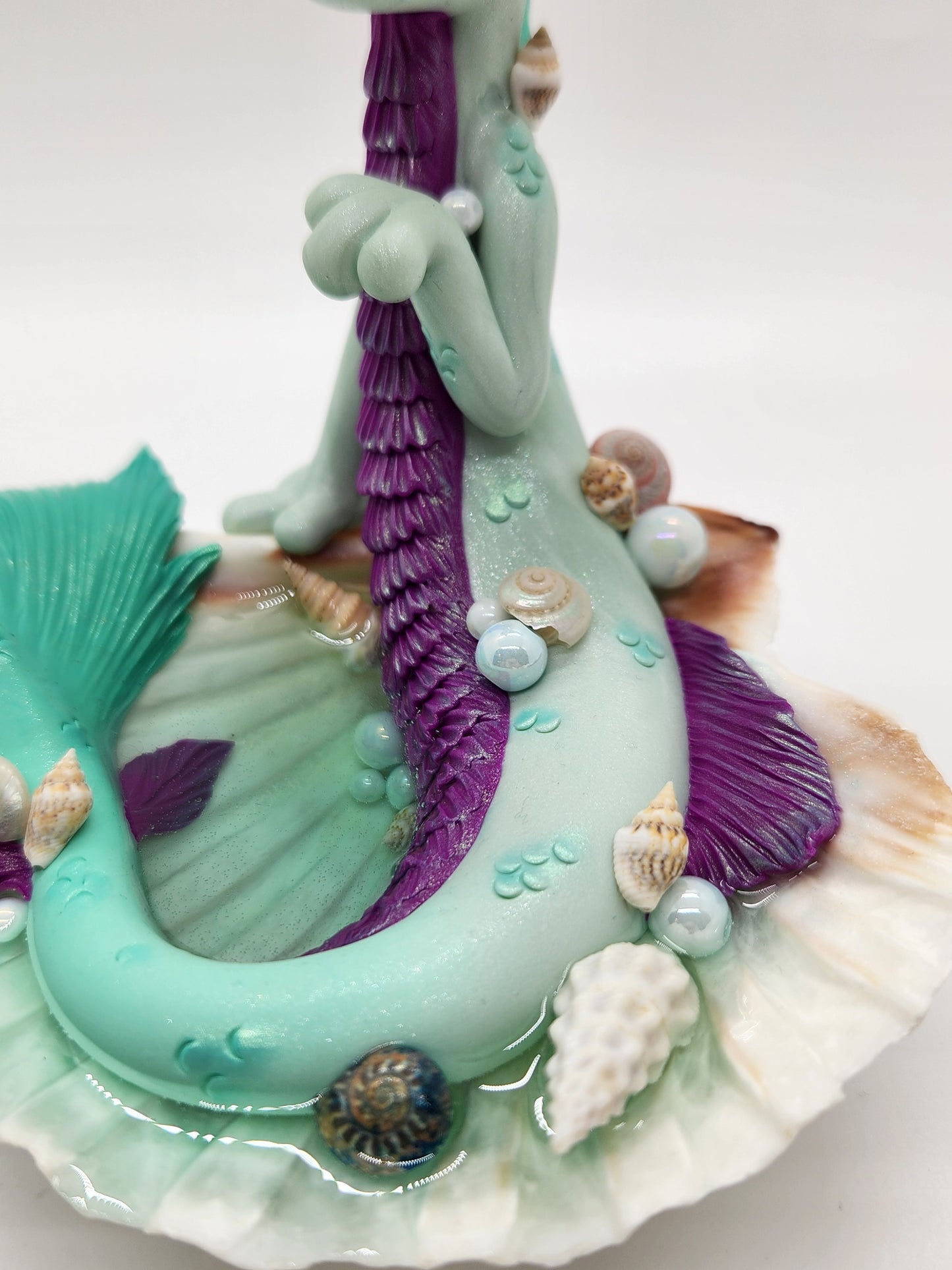 "Baliq" sea green and purple mermaid dragon sculpture