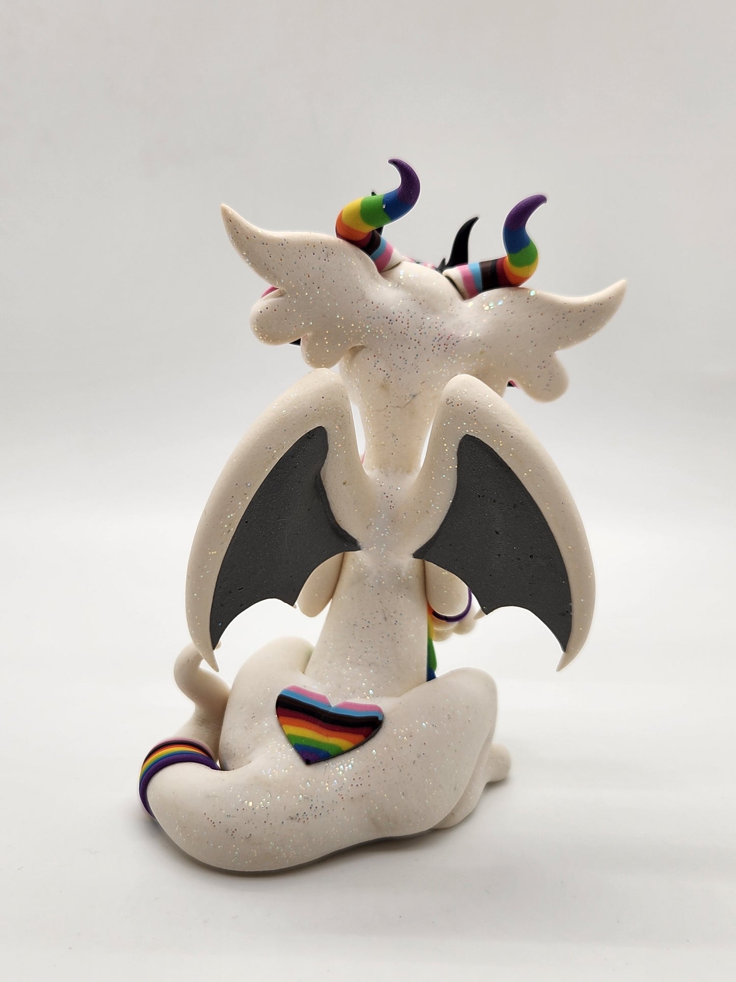 "Marsha" white and rainbow pride dragon sculpture