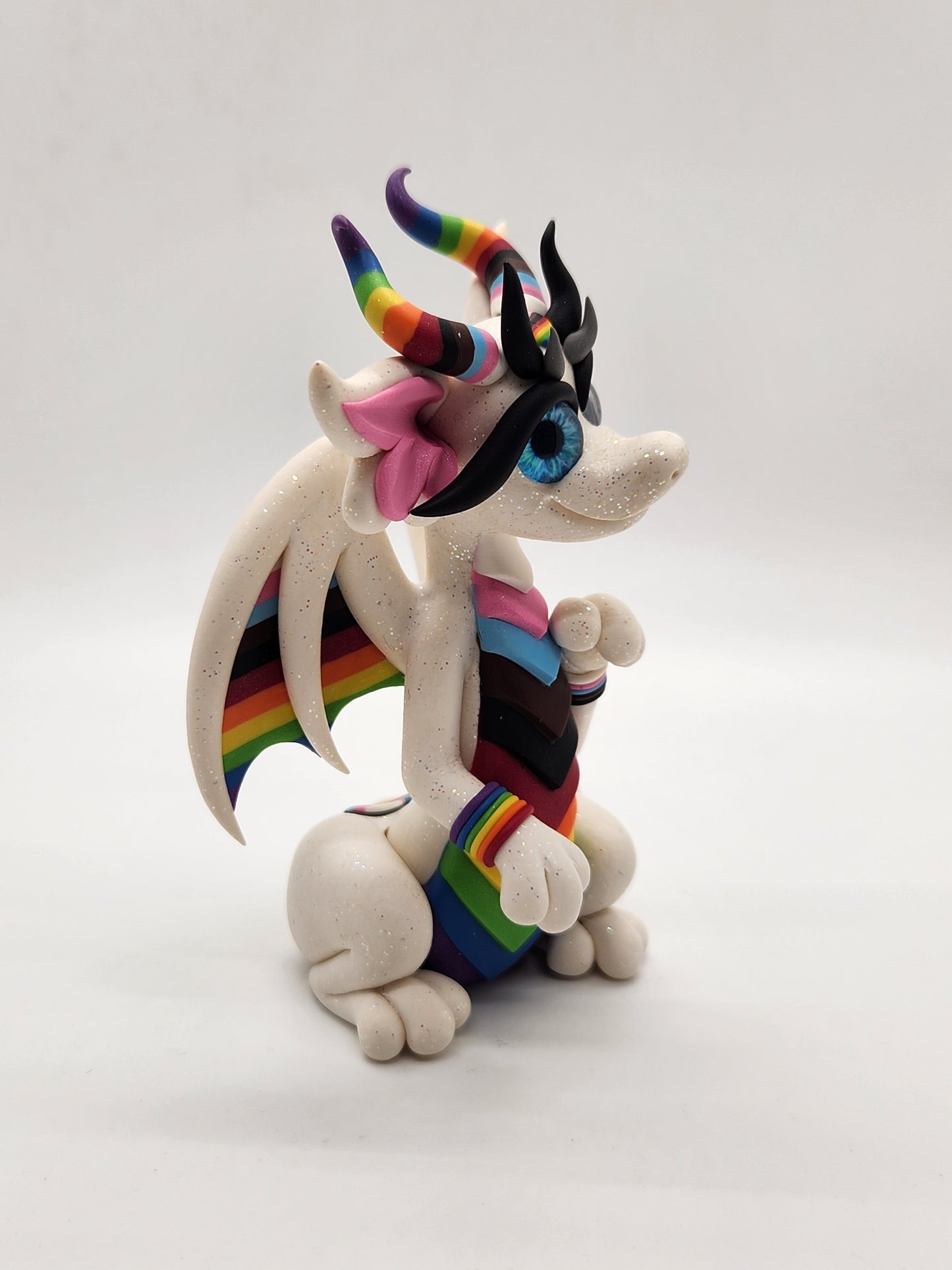 "Marsha" white and rainbow pride dragon sculpture