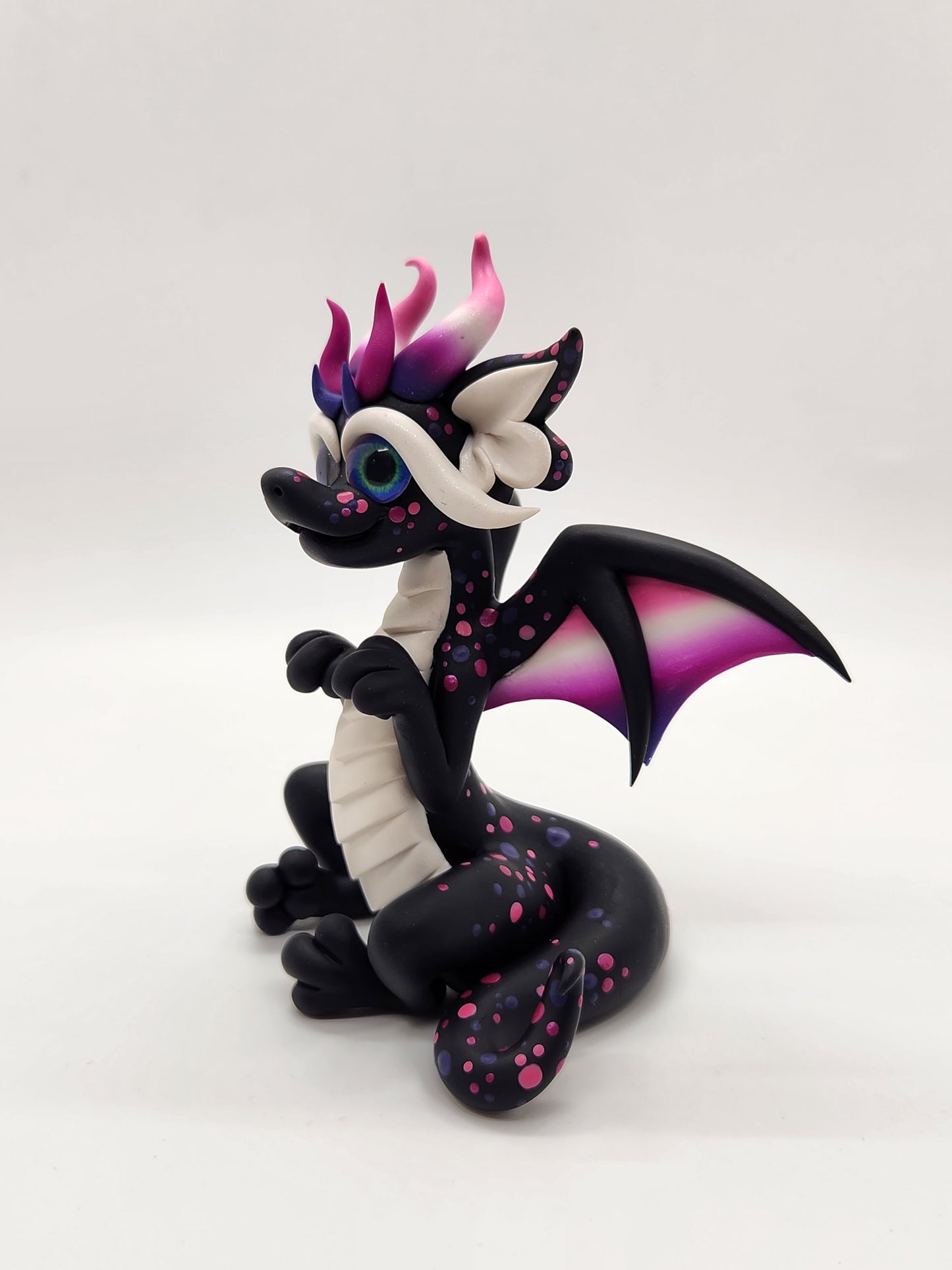 "Rory" black and white genderfluid pride dragon sculpture