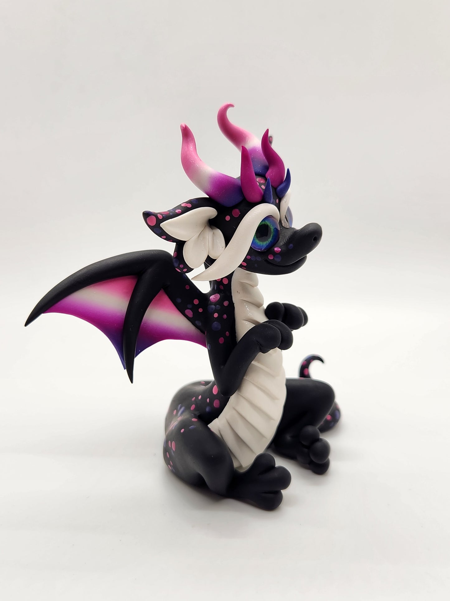 "Rory" black and white genderfluid pride dragon sculpture