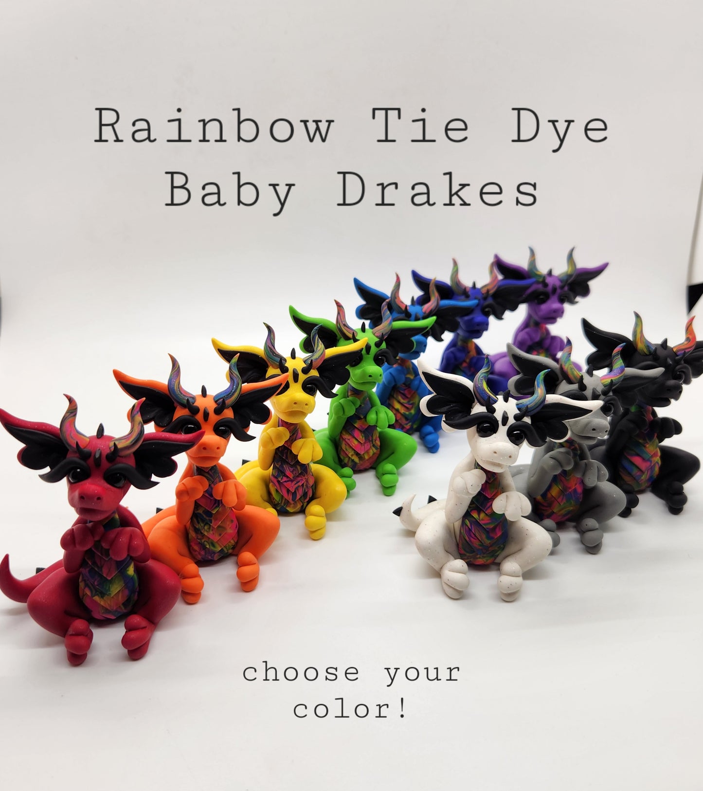 Tie dye rainbow baby dragon drake sculpture