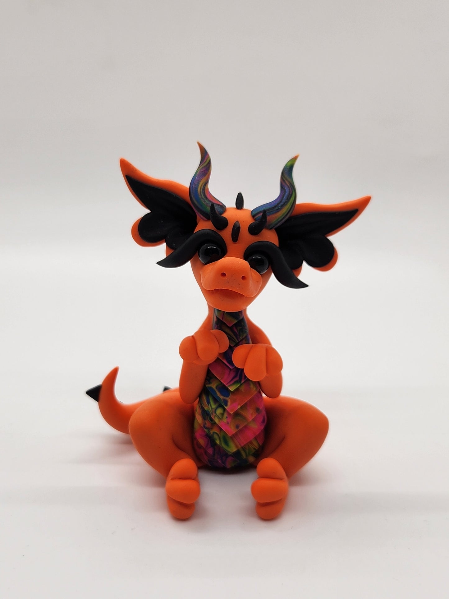 Tie dye rainbow baby dragon drake sculpture