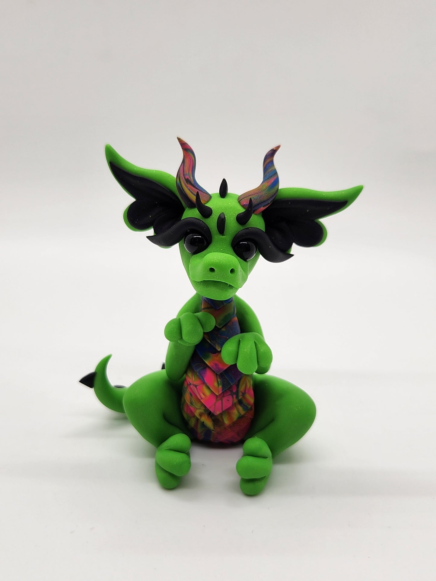 Tie dye rainbow baby dragon drake sculpture