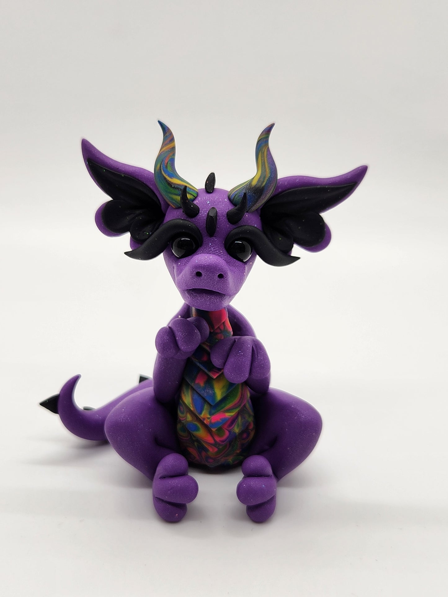 Tie dye rainbow baby dragon drake sculpture