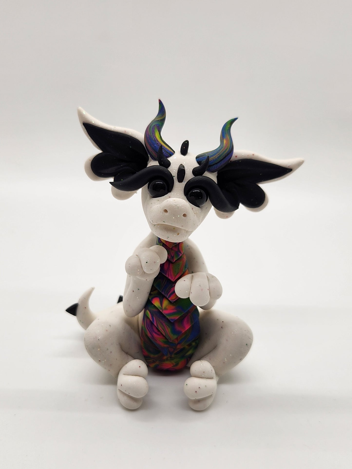 Tie dye rainbow baby dragon drake sculpture