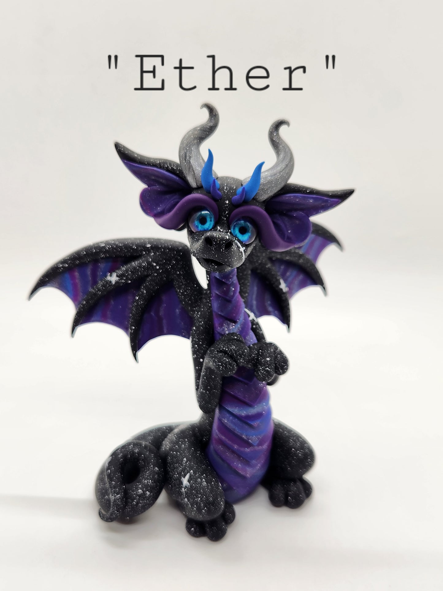 "Ether" black and purple space dragon sculpture