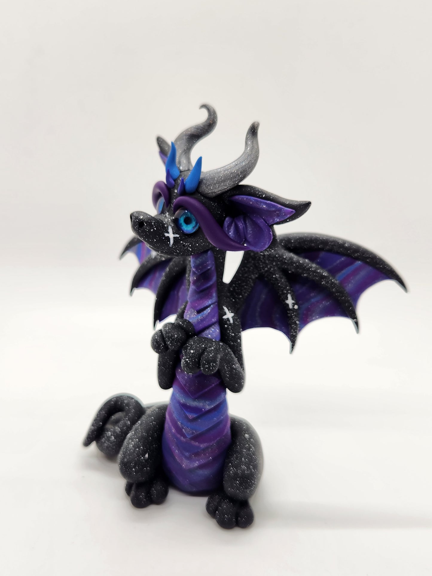 "Ether" black and purple space dragon sculpture