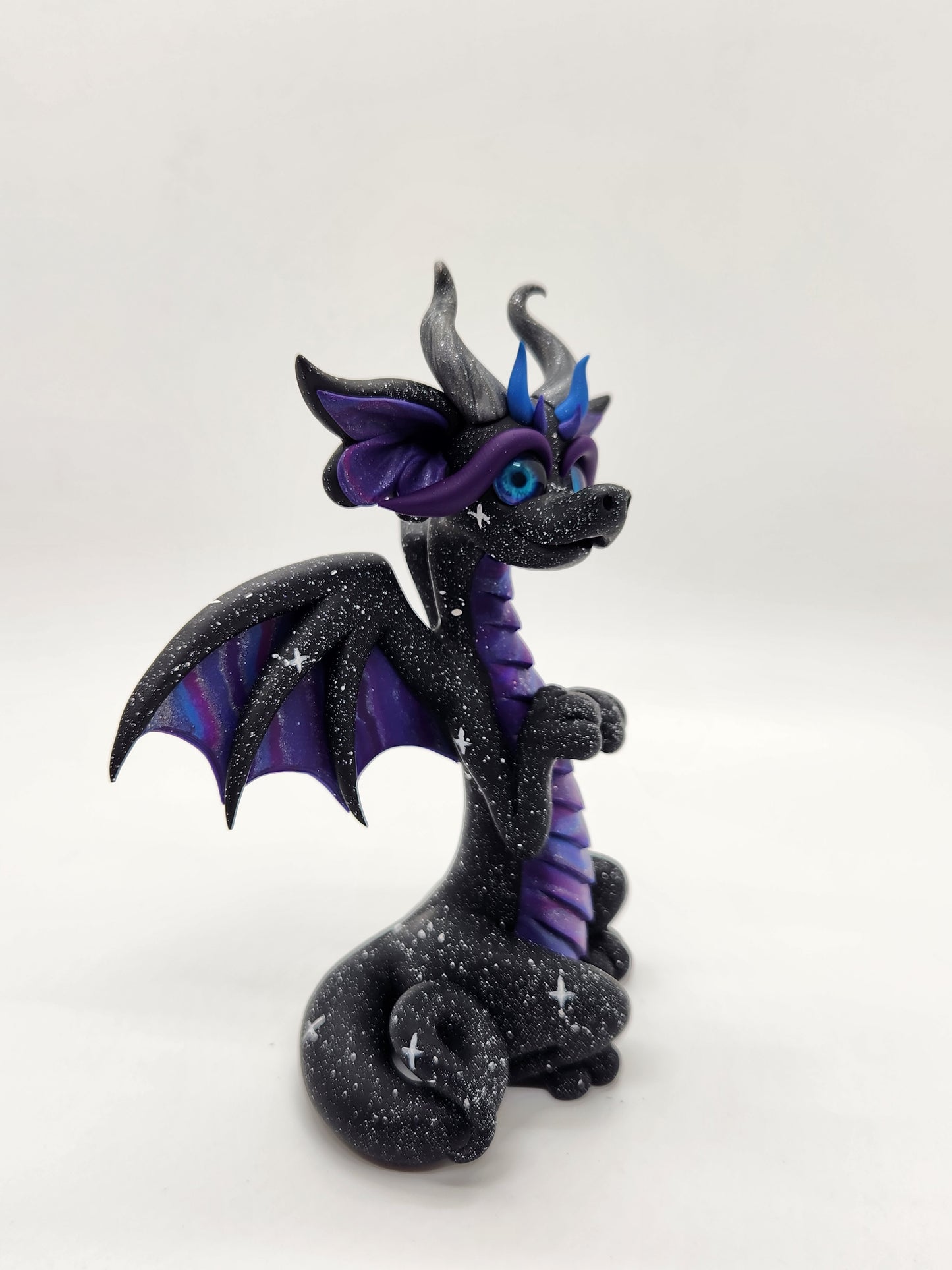 "Ether" black and purple space dragon sculpture