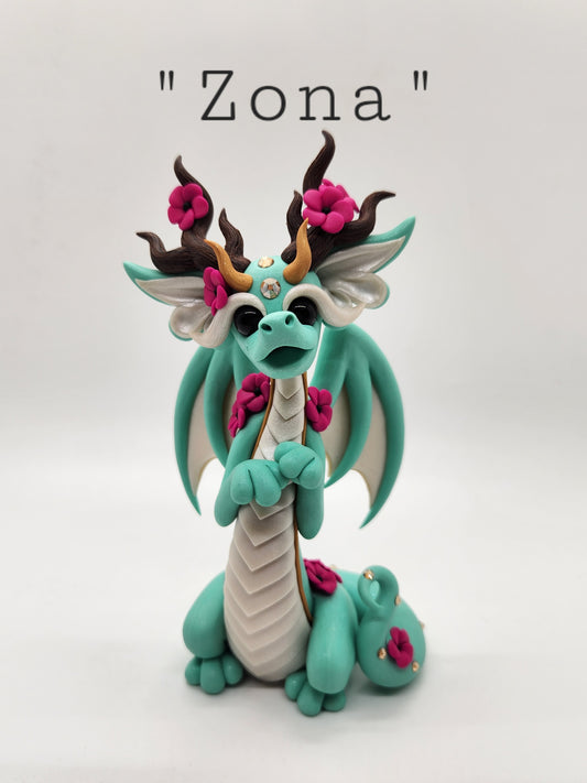 "Zona" mint and pearl dragon sculpture