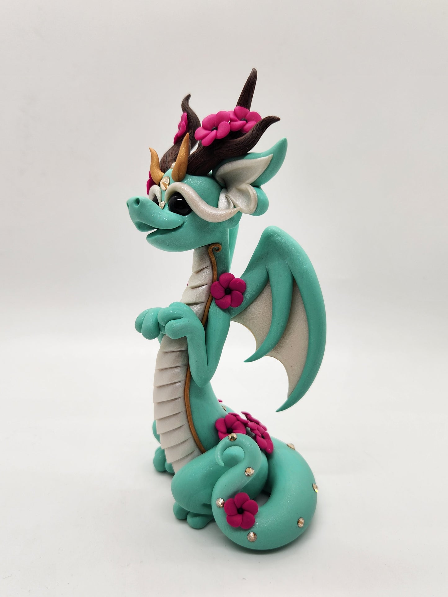 "Zona" mint and pearl dragon sculpture