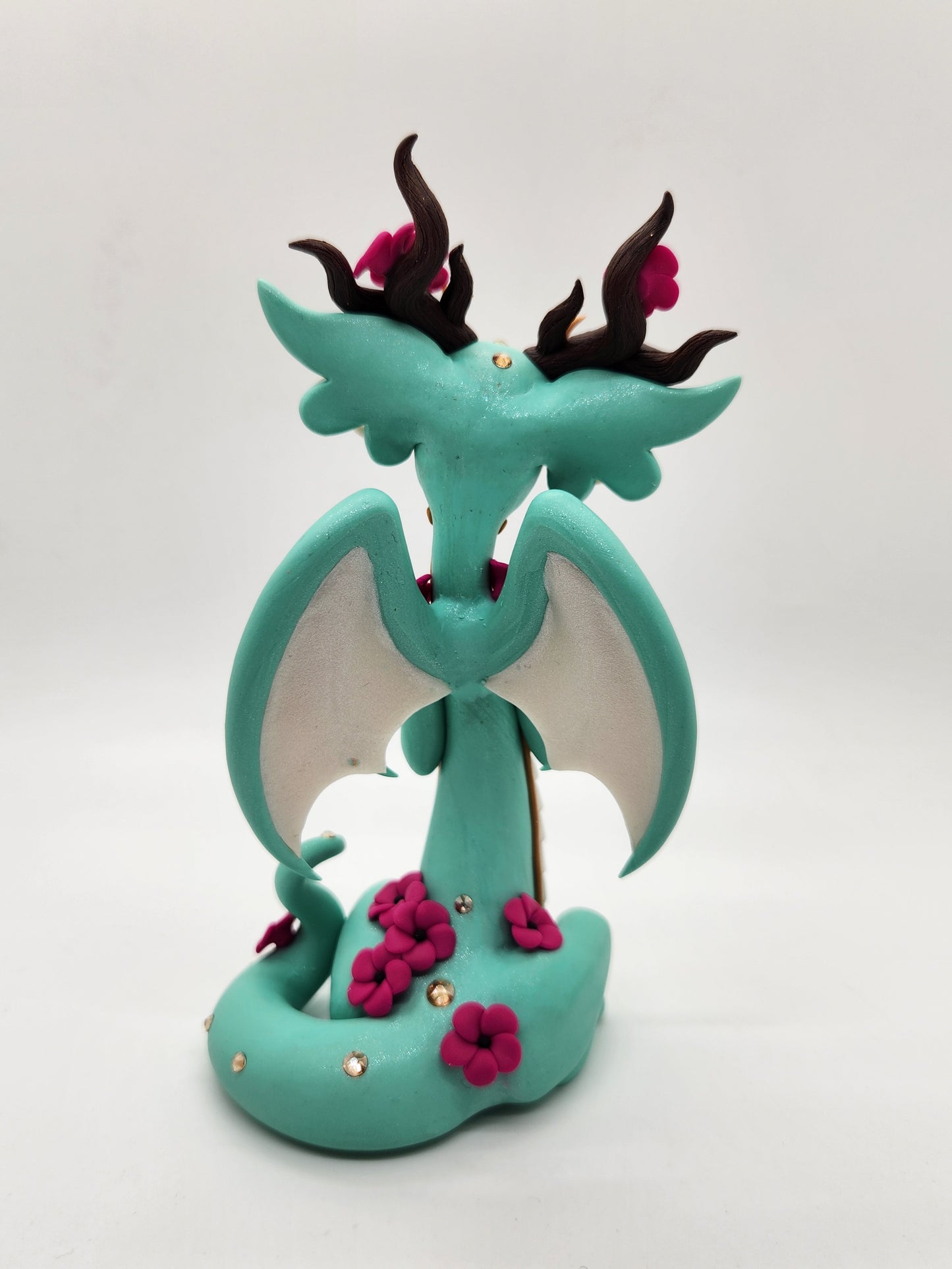 "Zona" mint and pearl dragon sculpture