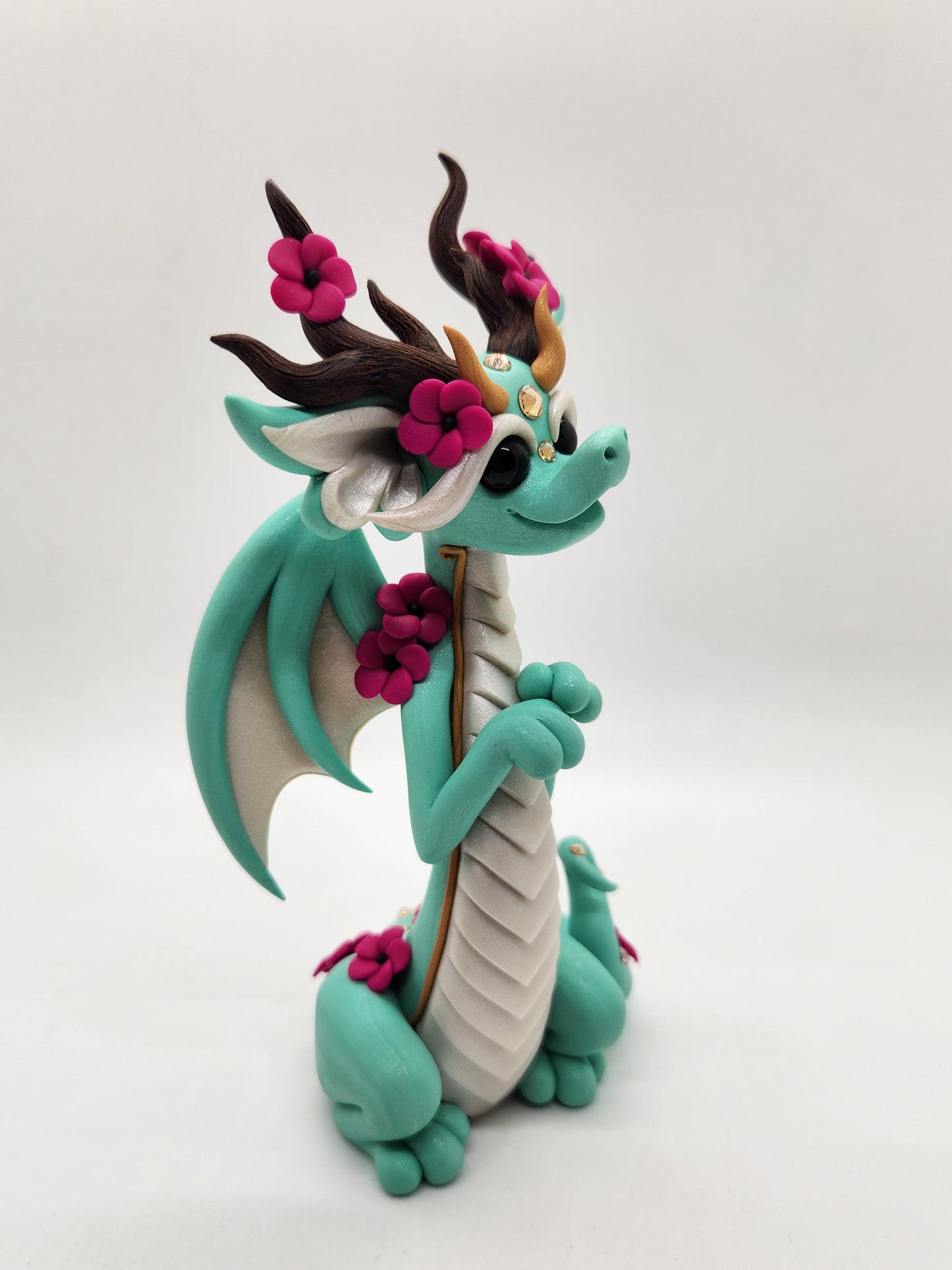 "Zona" mint and pearl dragon sculpture