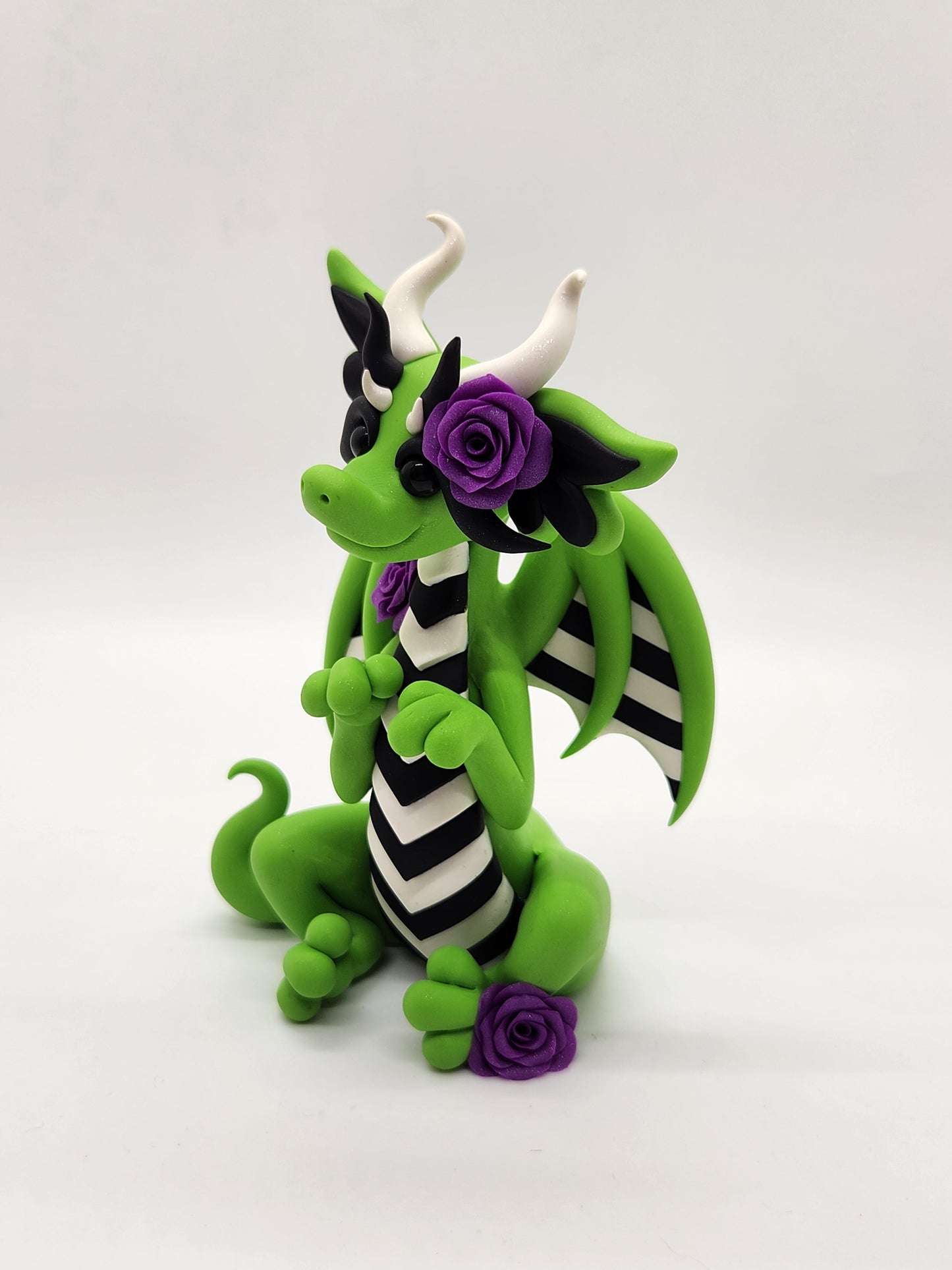 "Dusa" green, black and white dragon sculpture