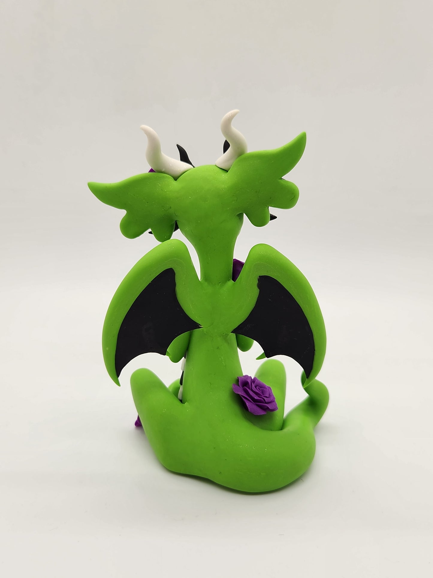 "Dusa" green, black and white dragon sculpture