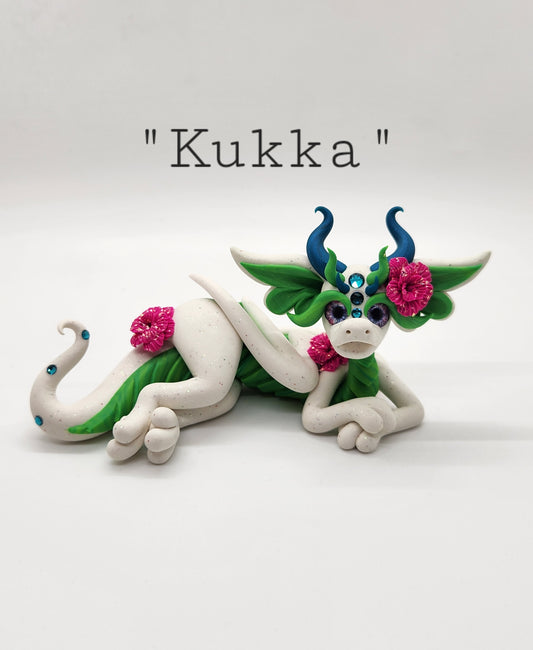 "Kukka" white and green flower dragon sculpture