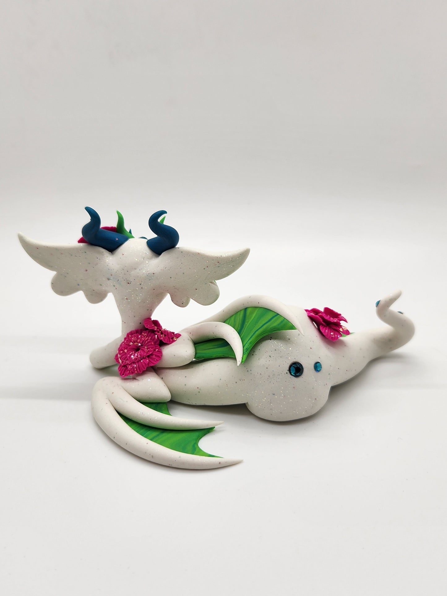 "Kukka" white and green flower dragon sculpture