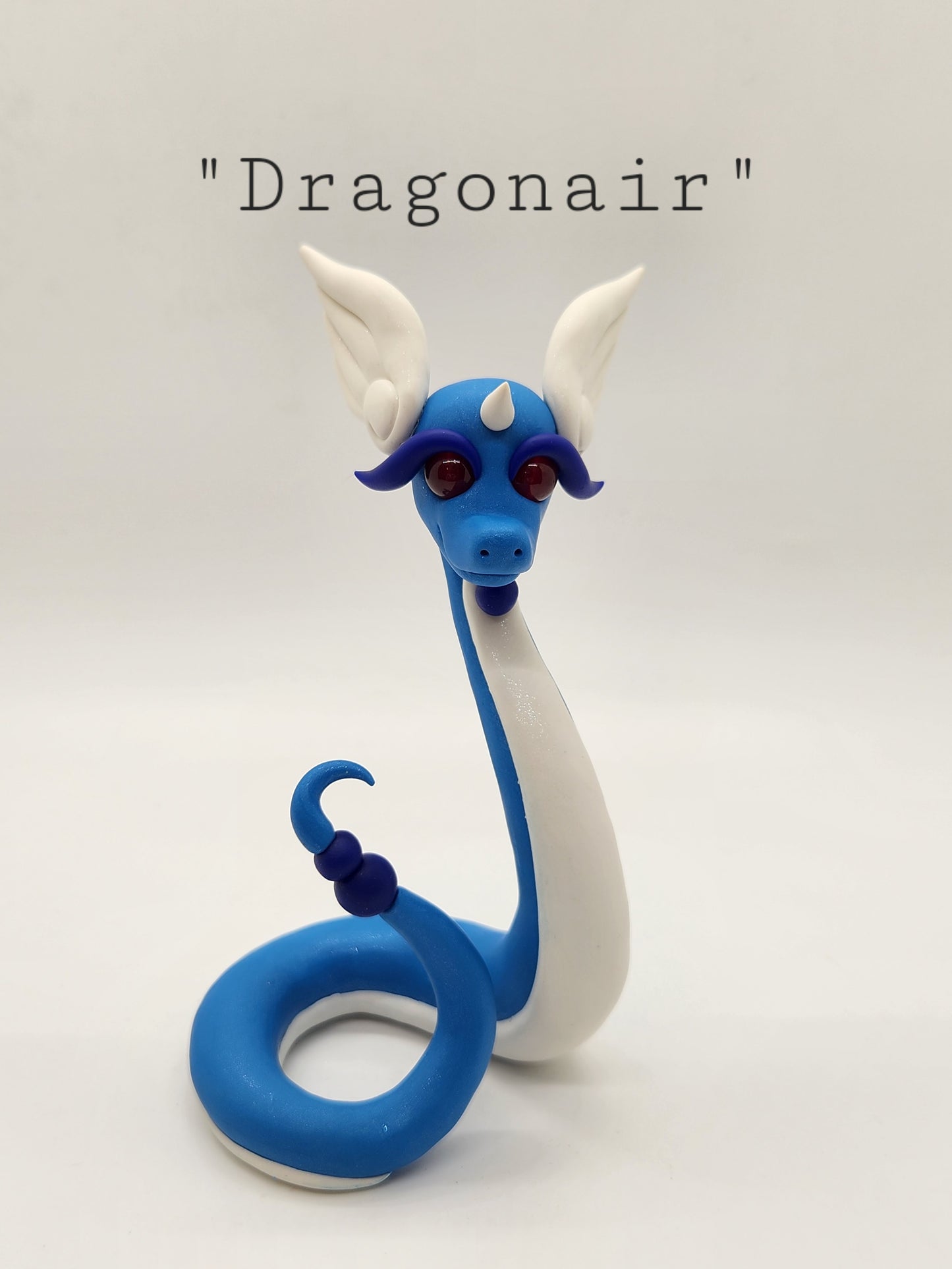 "Dragonair" blue and white pokemon inspired sculpture