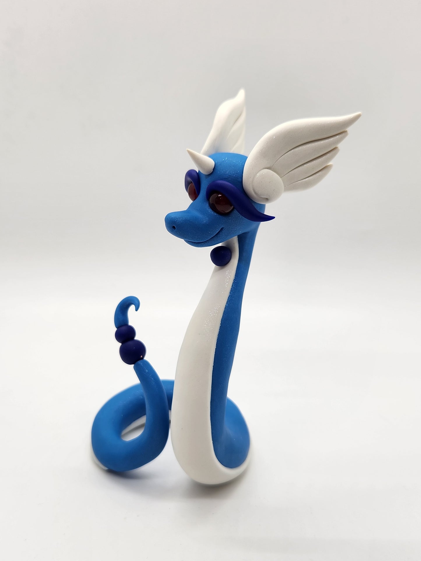 "Dragonair" blue and white pokemon inspired sculpture