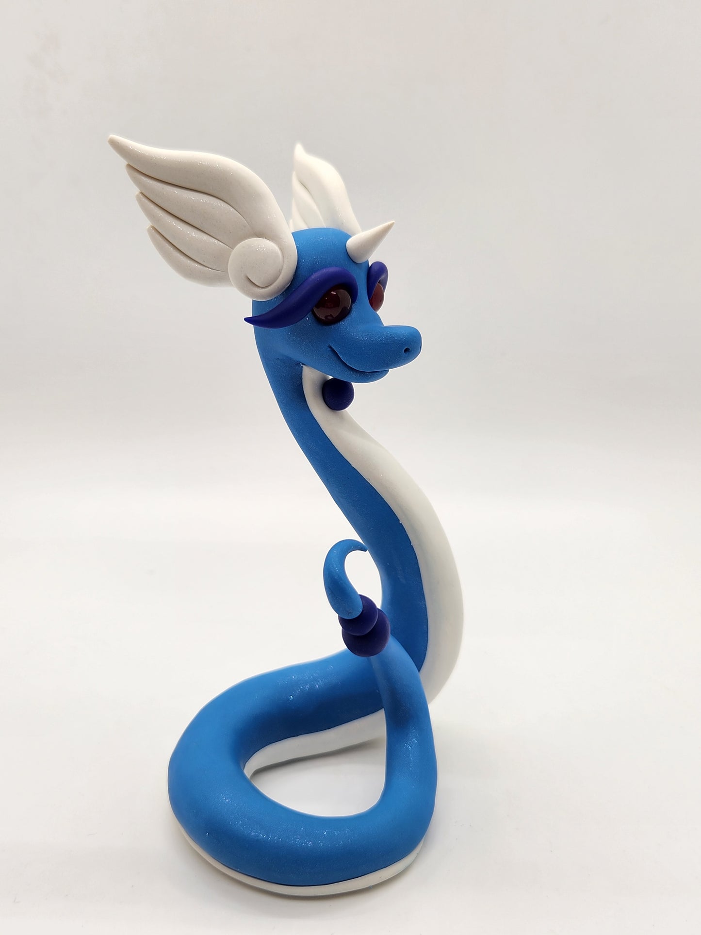 "Dragonair" blue and white pokemon inspired sculpture