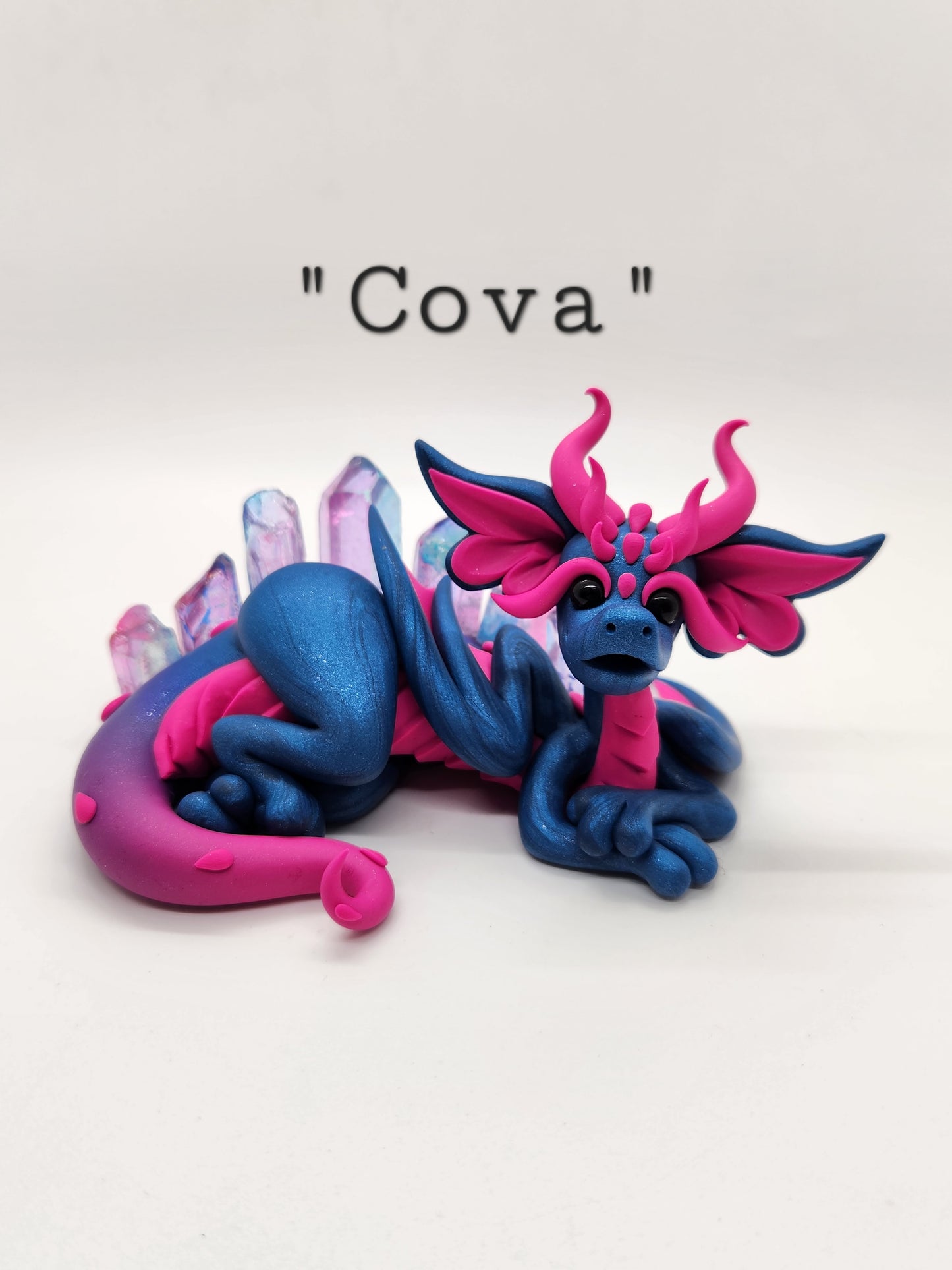 "Cova" blue and pink crystal dragon sculpture