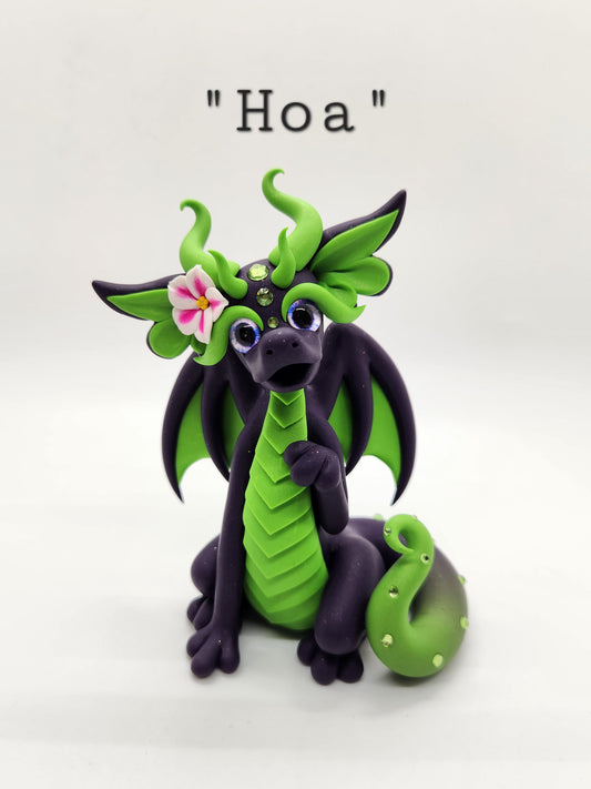 "Hoa" purple and green flower dragon sculpture