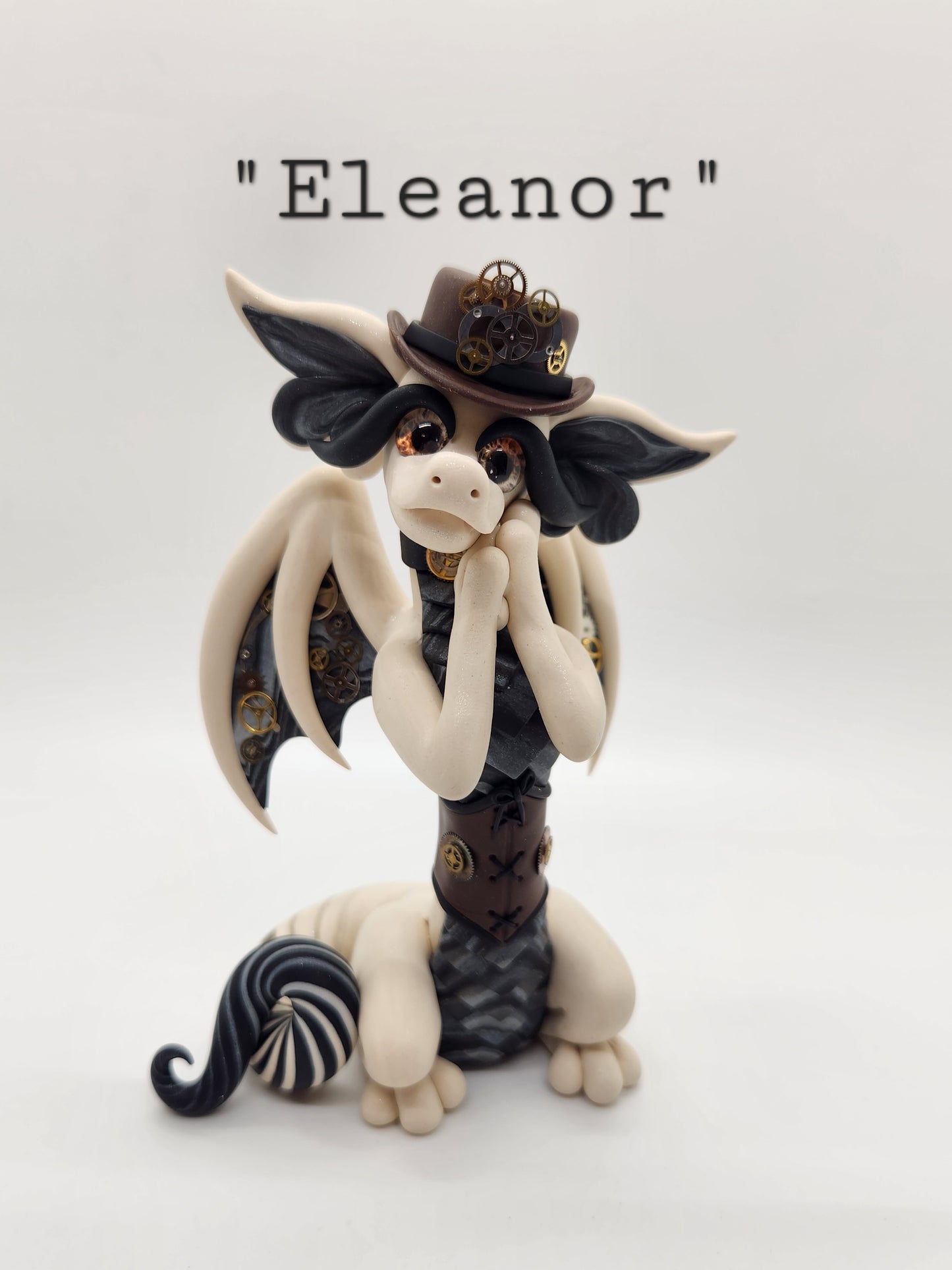 "Eleanor" beige, black and brown steampunk dragon sculpture