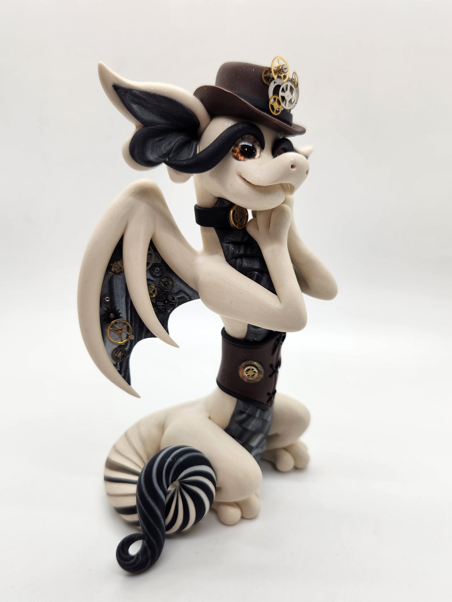 "Eleanor" beige, black and brown steampunk dragon sculpture