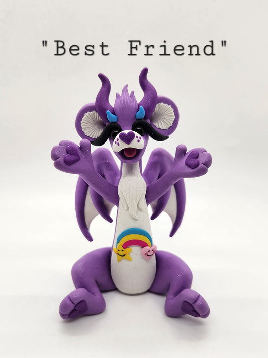 "Best Friend" purple care bear dragon sculpture