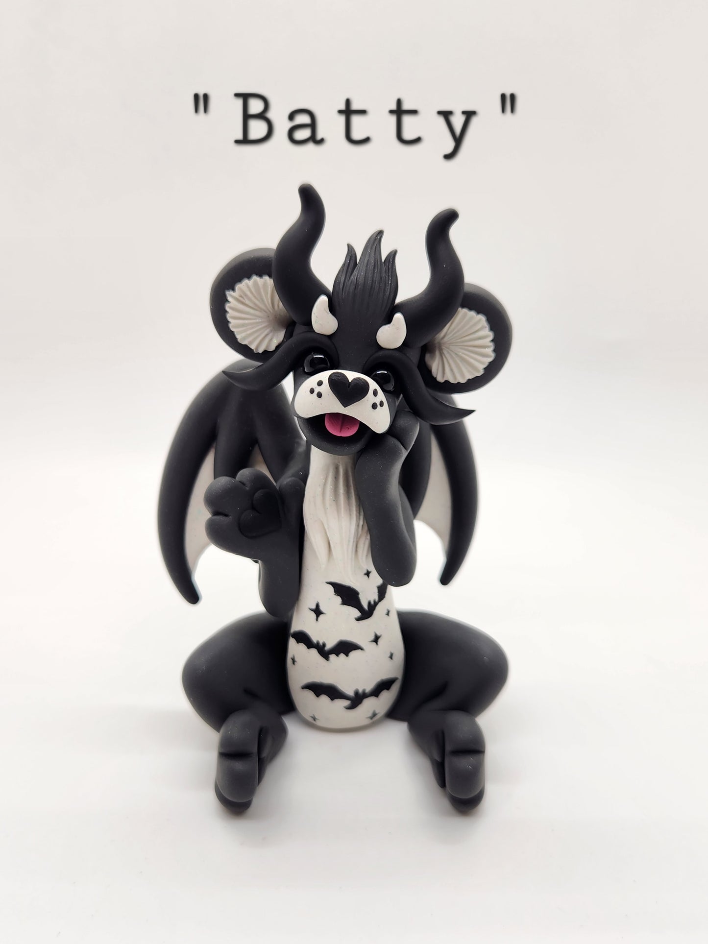 "Batty" black care bear dragon sculpture