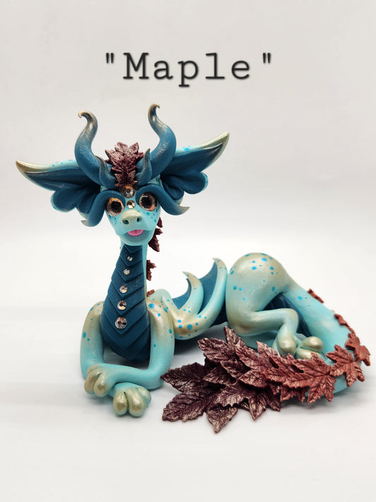 "Maple" blue and orange fall leaves dragon sculpture