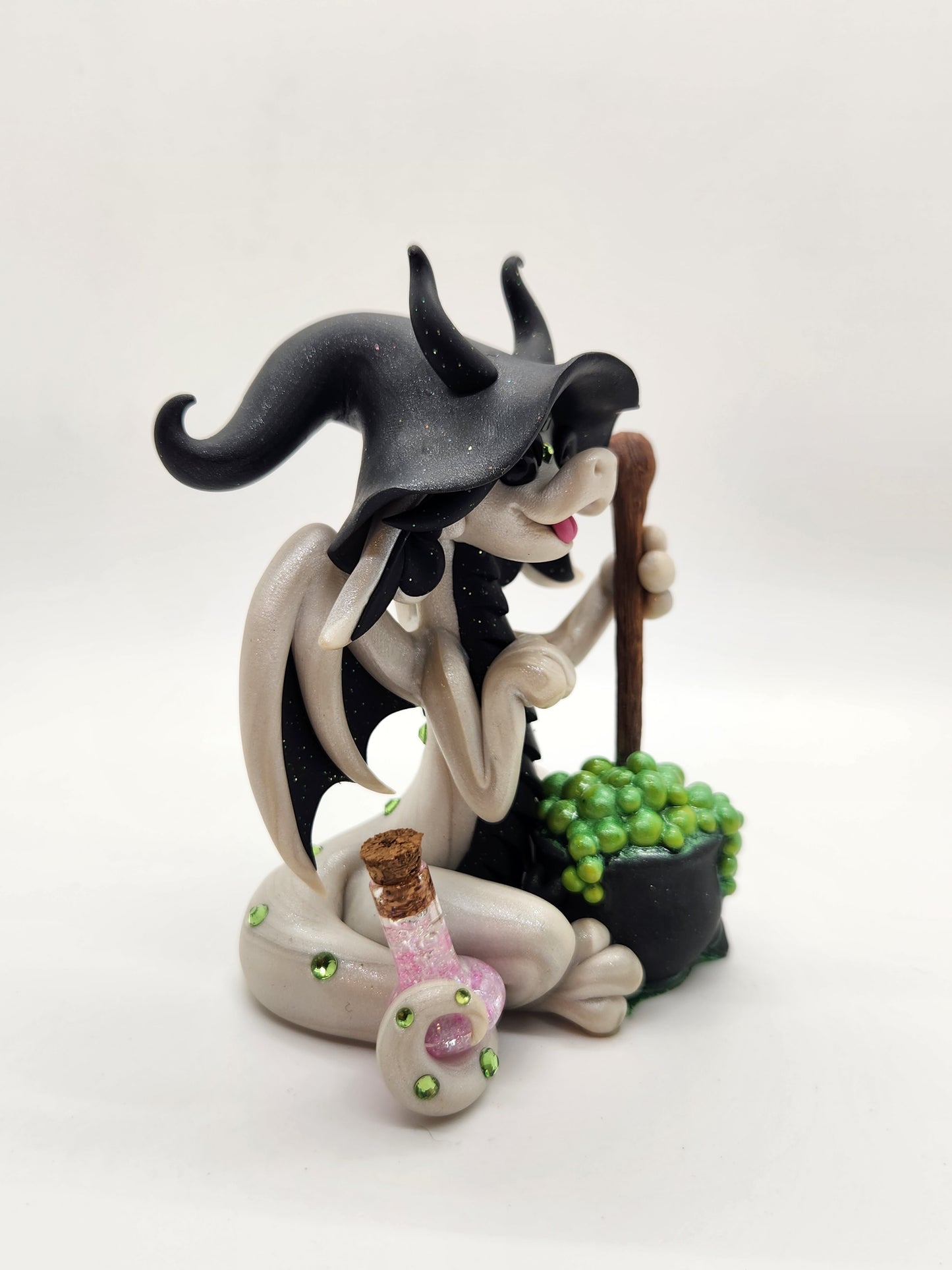 "Noita" white and black witch dragon sculpture