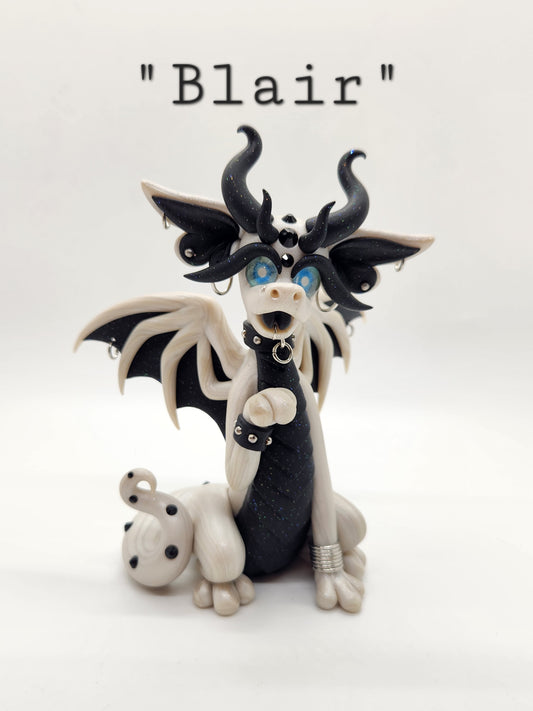 "Blair" white and black Goth dragon sculpture