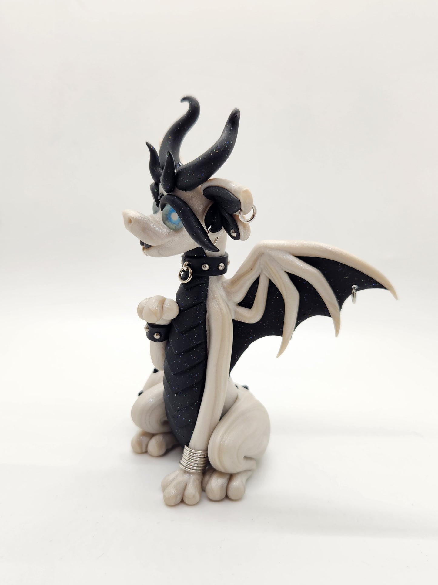 "Blair" white and black Goth dragon sculpture