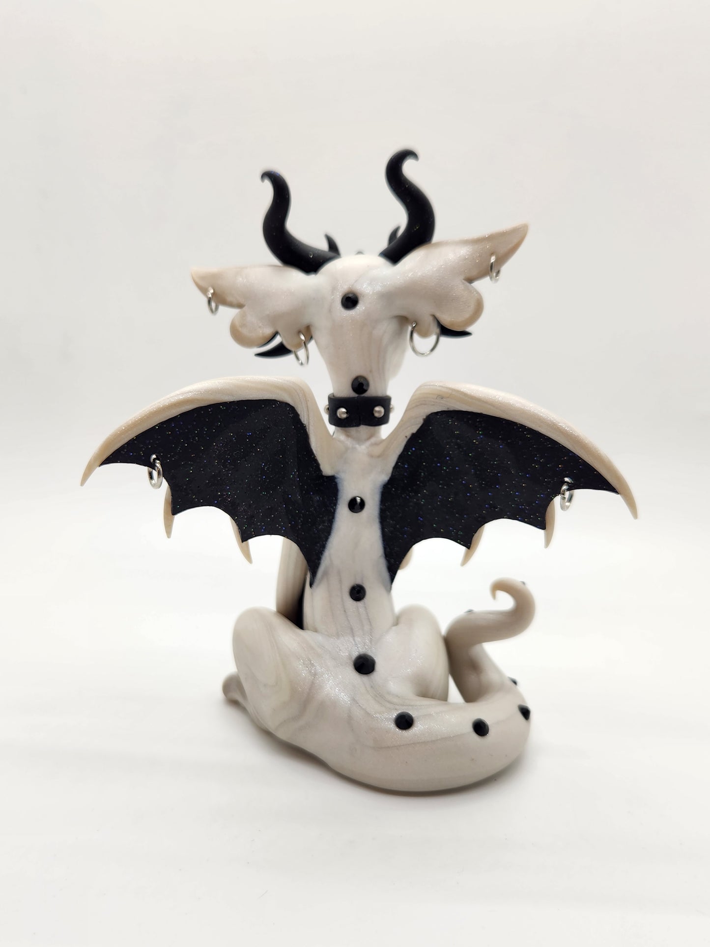 "Blair" white and black Goth dragon sculpture