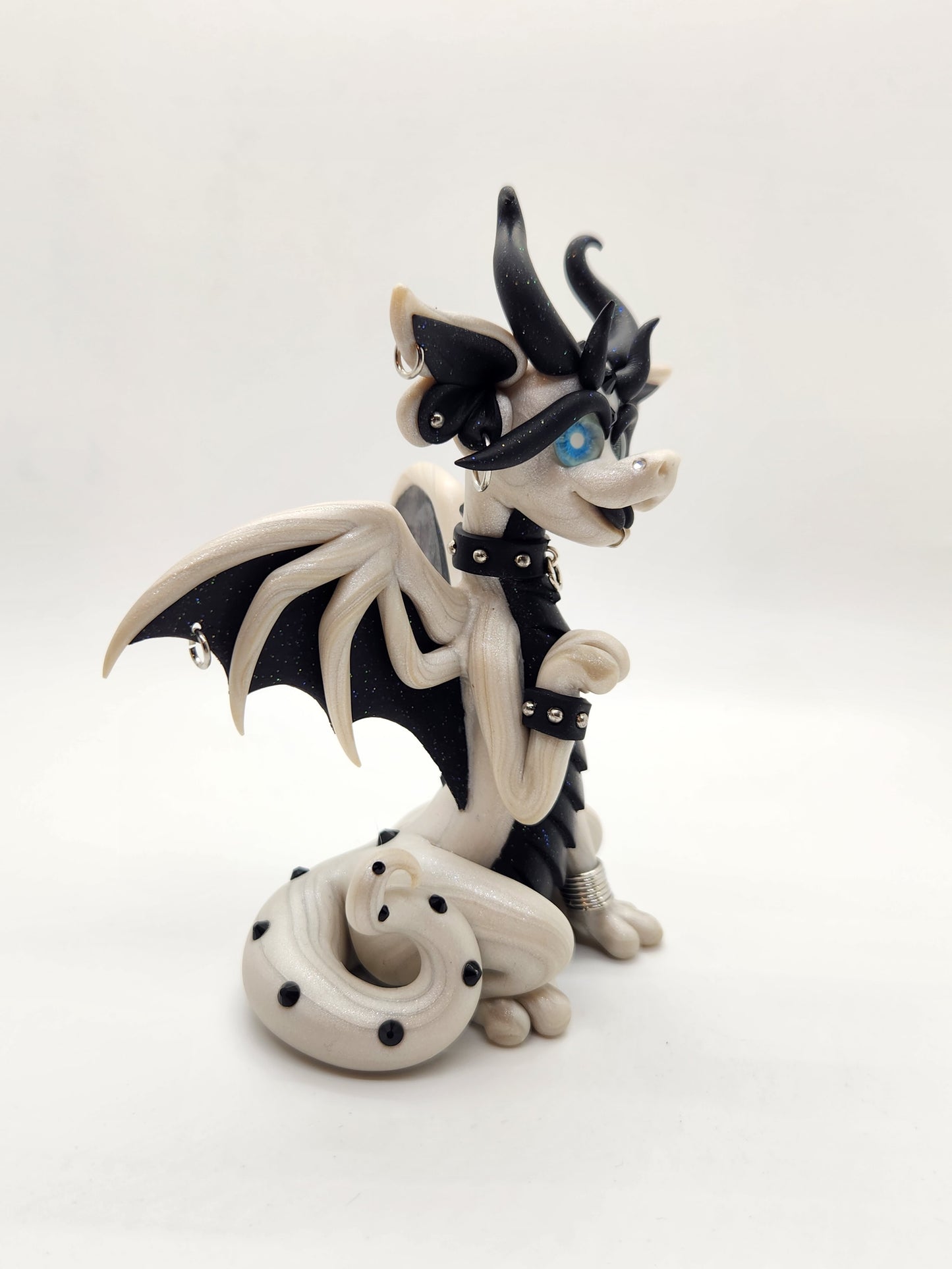 "Blair" white and black Goth dragon sculpture