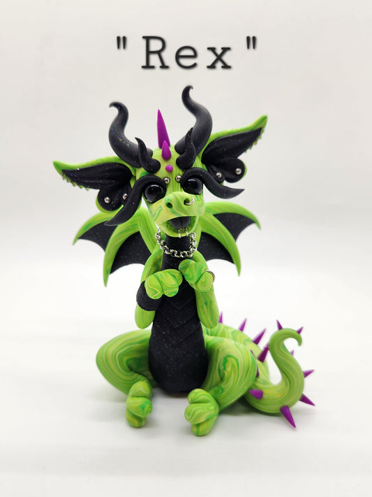 "Rex" green and black punk dragon sculpture