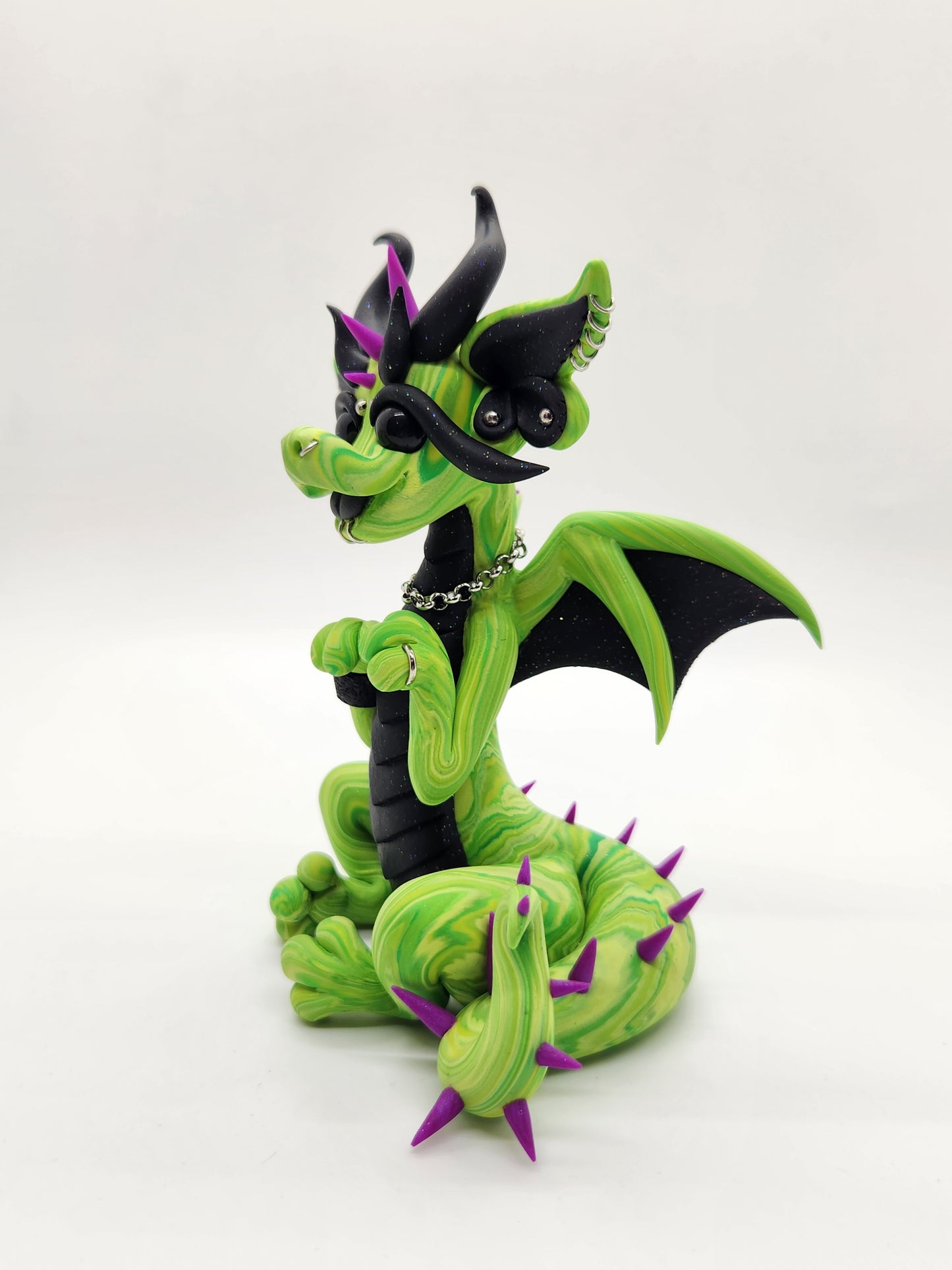 "Rex" green and black punk dragon sculpture