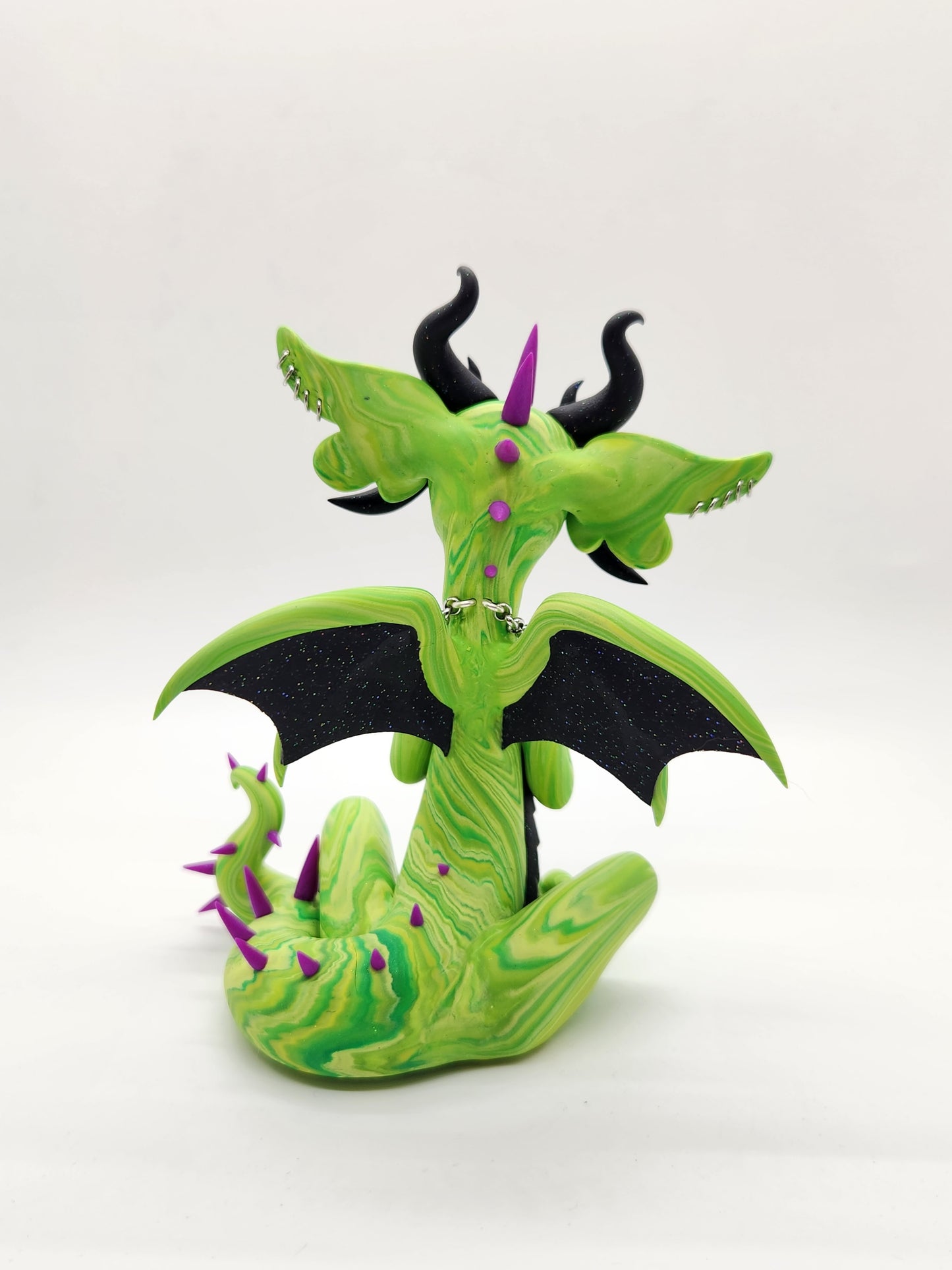 "Rex" green and black punk dragon sculpture