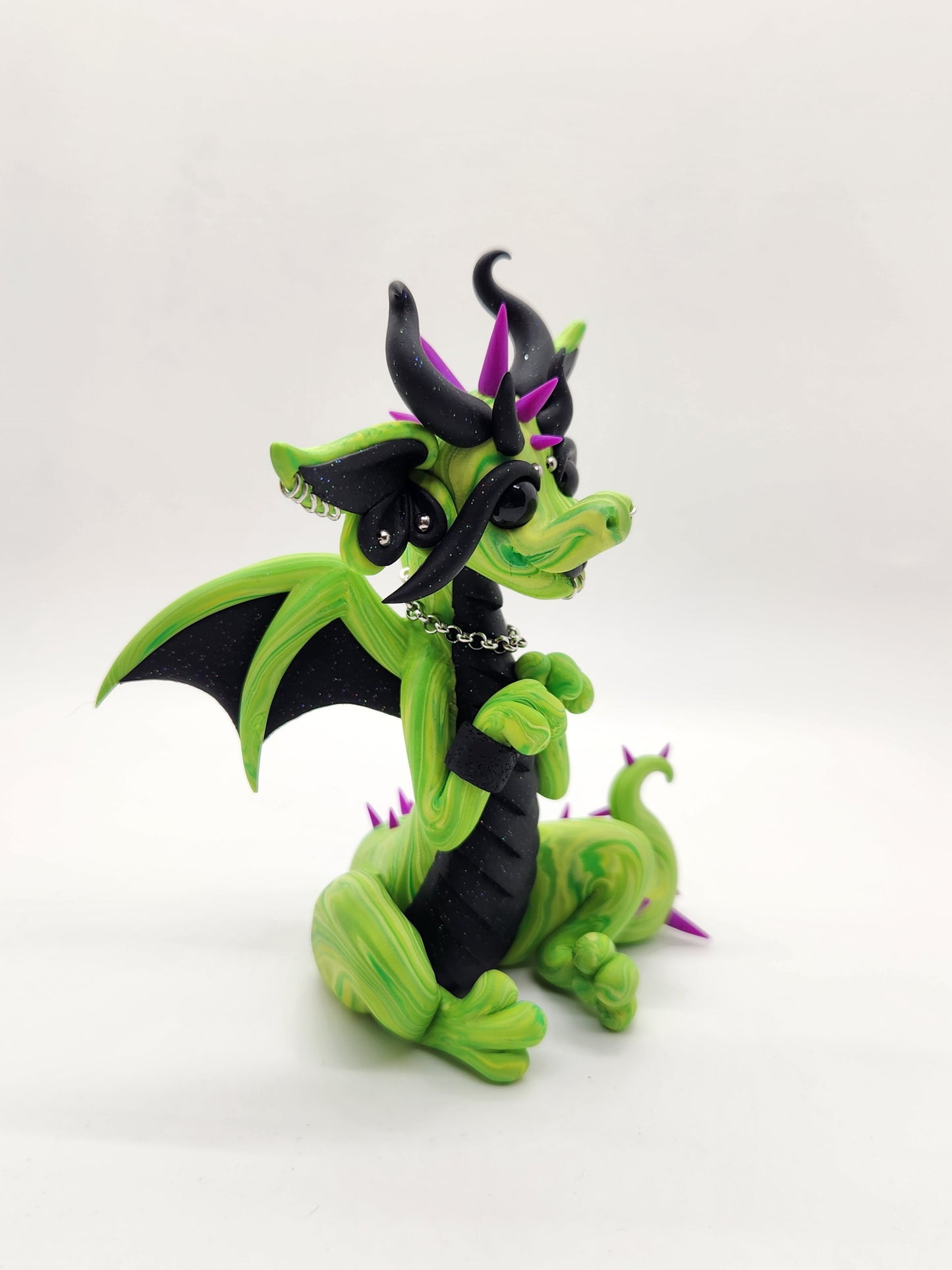 "Rex" green and black punk dragon sculpture