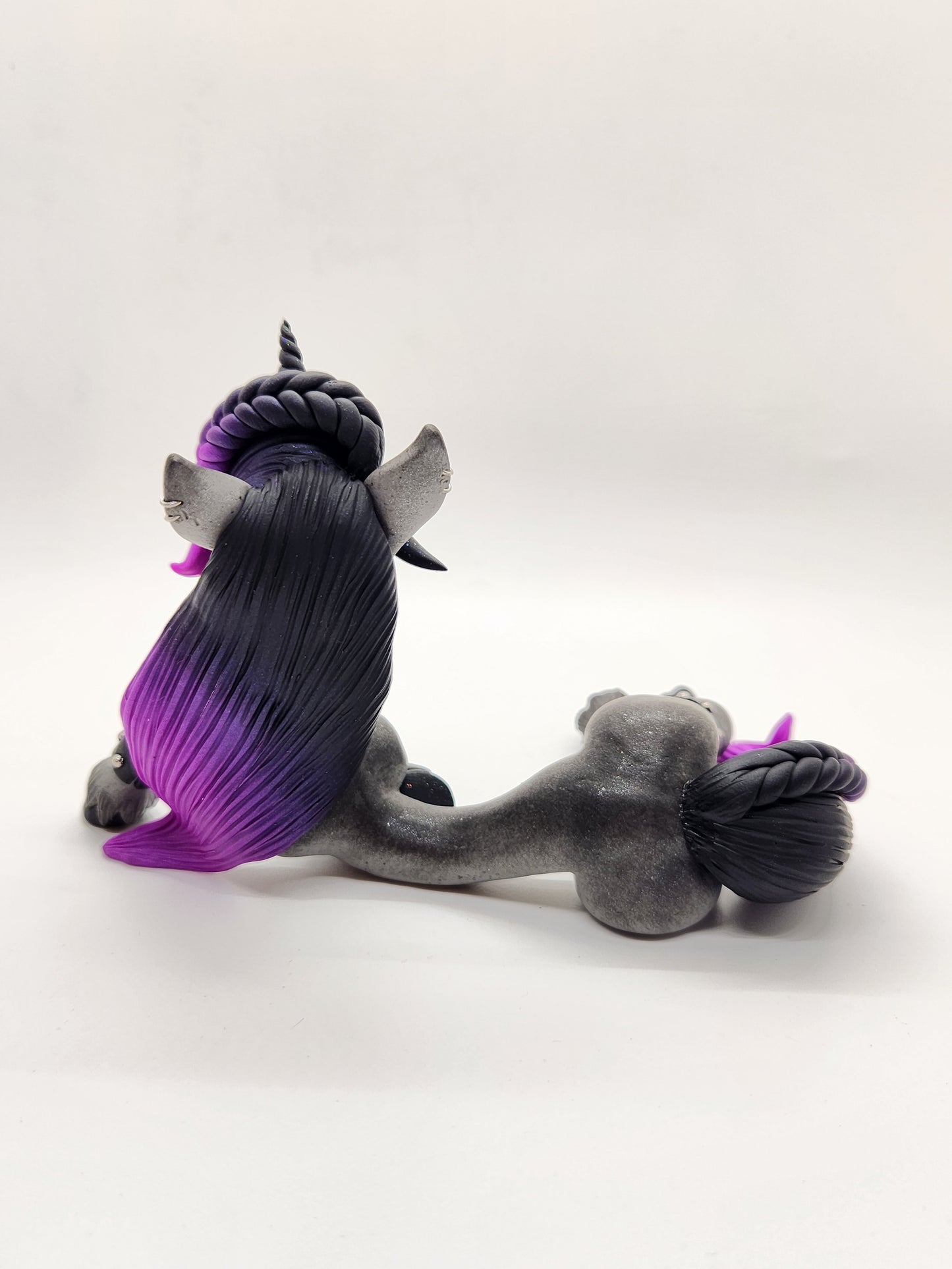 "Rebel" gray, black and purple punk unicorn sculpture