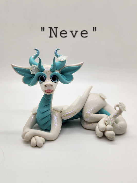 "Neve" White and blue snow dragon sculpture