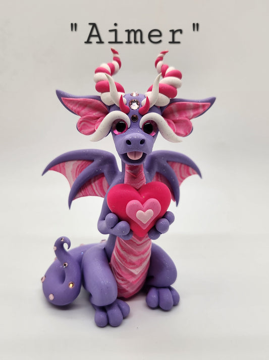 "Aimer" purple and pink Valentine's Dragon sculpture