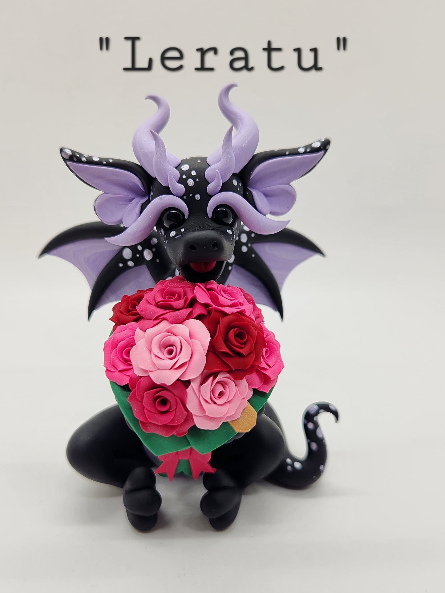 "Leratu" black and purple valentine's rose dragon sculpture